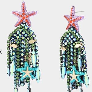Betsey Johnson Mermaid Jewels Starfish Bead Drop Earrings New